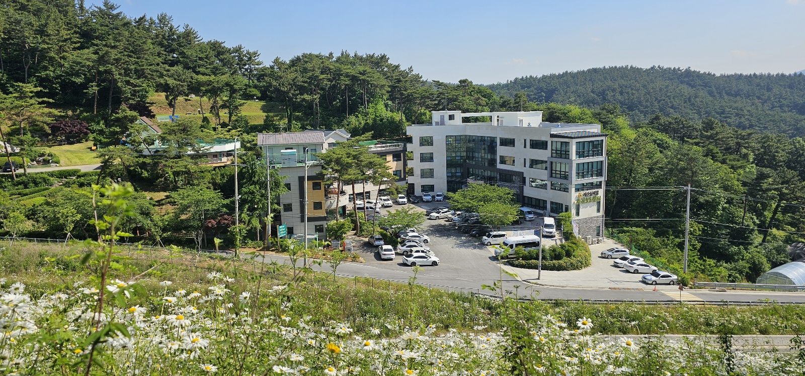 숲과 들꽃 사이에 자리한 서산실버빌요양원 전경
